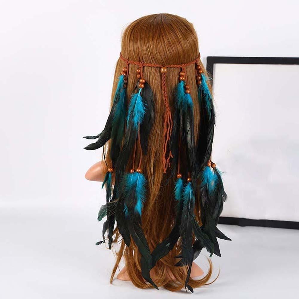 Braided Cord Bohemian Tassel Headband Tribal Feather Hair Extensions Western Cowgirl Outfit