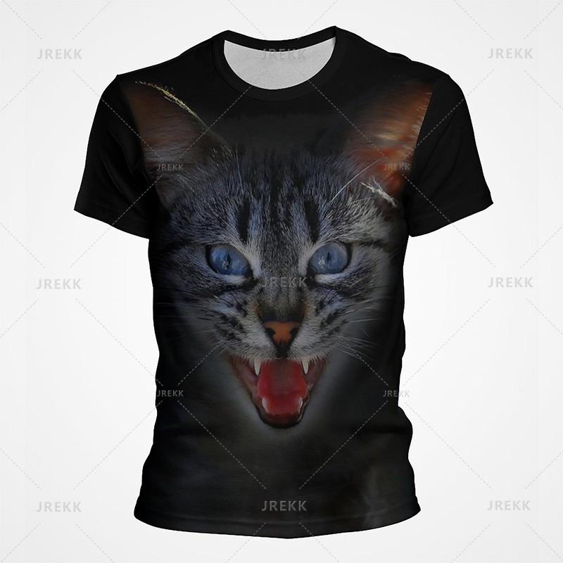 Летняя мужская и женская футболка с милым рисунком кота, 3D-принт, футболка для мужчин, круглый вырез, забавный принт для животных, большой размер, топ, пуловер