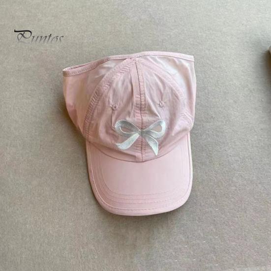 Детская бейсбольная шляпа с вышивкой и бантом, солнцезащитный козырек с длинными полями, хвостик с длинными полями, противоскользящая кепка для девочек, уличная походная шляпа, школьная фуражка