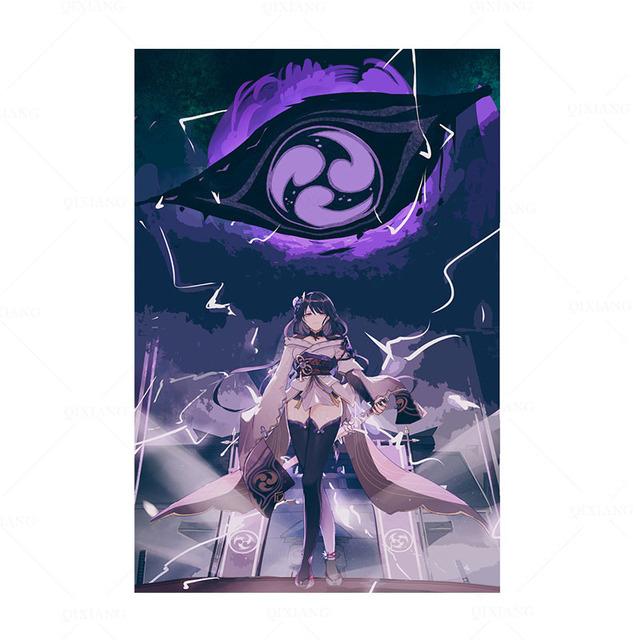 Solid Wood Frame Game Postoer Genshin Impact Poster General Raiden Anime Posters Canvas Painting Wall Decor Posters Wall Art Picture Home Decor