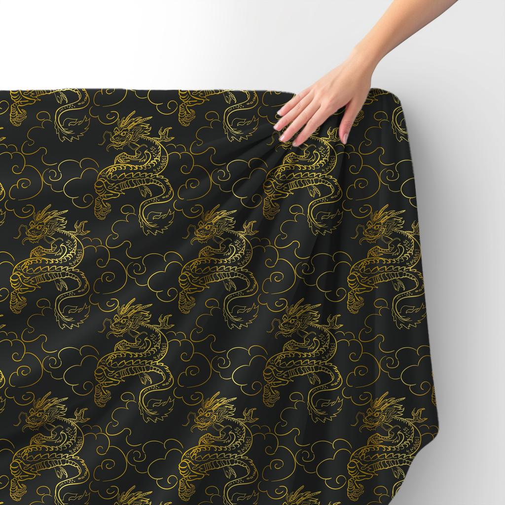 Royal Samt Stoff Polyester Zum Nähen - Motiv Goldener Drache