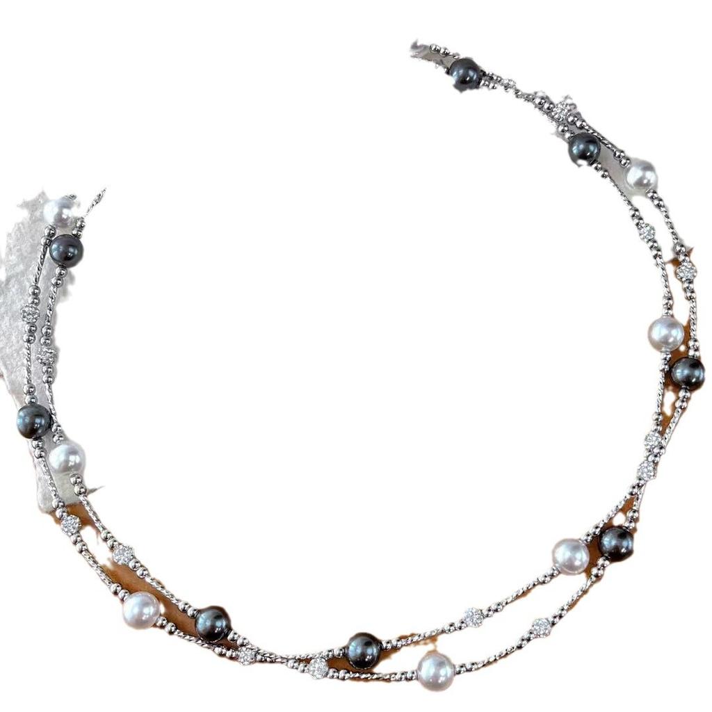 Vintage Dark Night Black Cold White Faux Pearl Sweater Chain Necklace Collarbone Chain