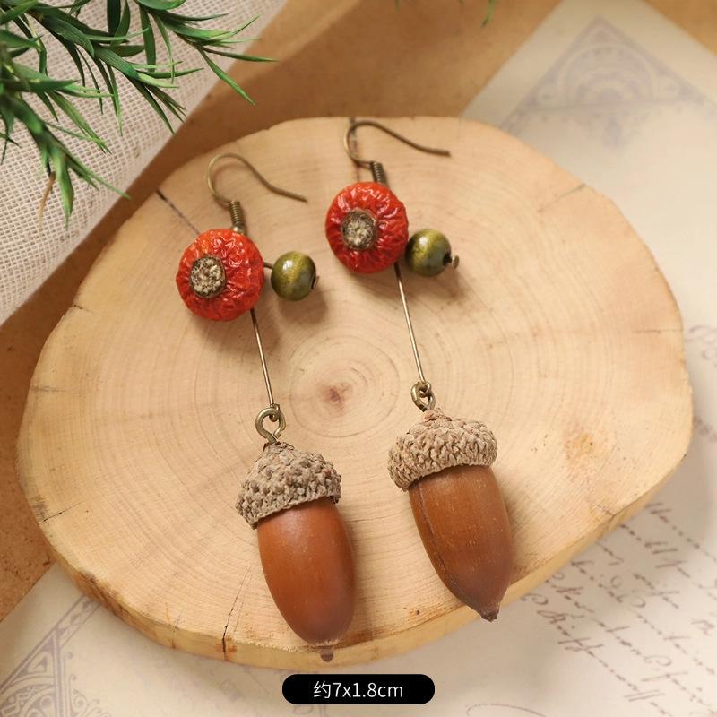Оригинальные серьги Mori Plant Fruit, натуральные желуди, ручная работа, ретро-женские длинные серьги, этнический стиль, литературная и традиционная китайская медицина