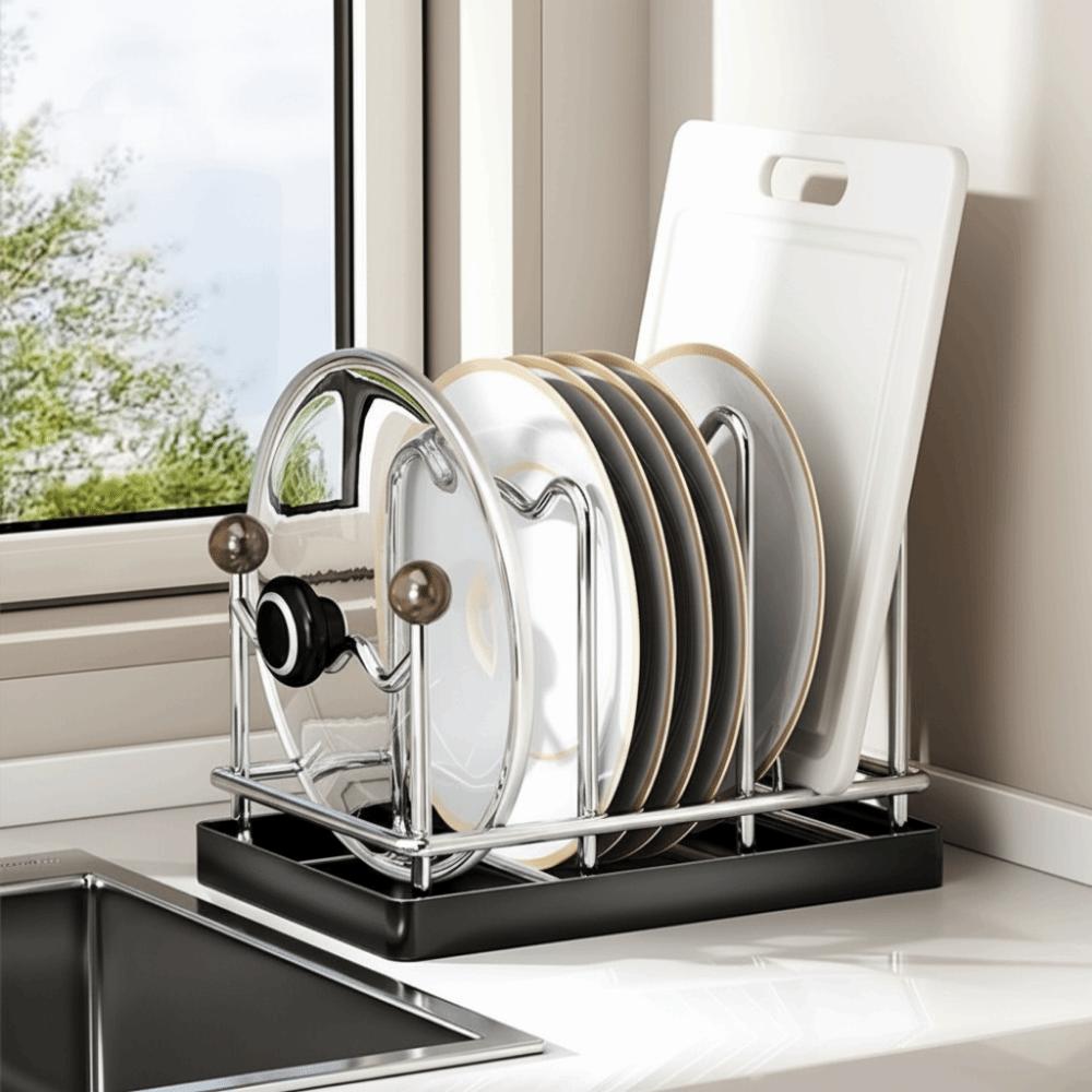 Multi Layer Pot Lid Storage Rack Vertical Drain Pot Lid Holder Space Saving Large Capacity Cutting Board Holder Plates