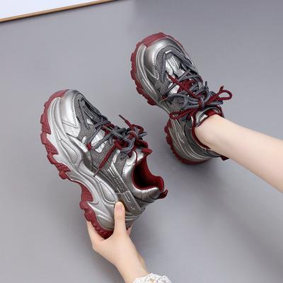 Модные 6 см Натуральная кожа Женские Дышащие Вулканизированные Блестящие Модные Массивные Кроссовки Осень Повседневные Платформа Клинья Модная Обувь