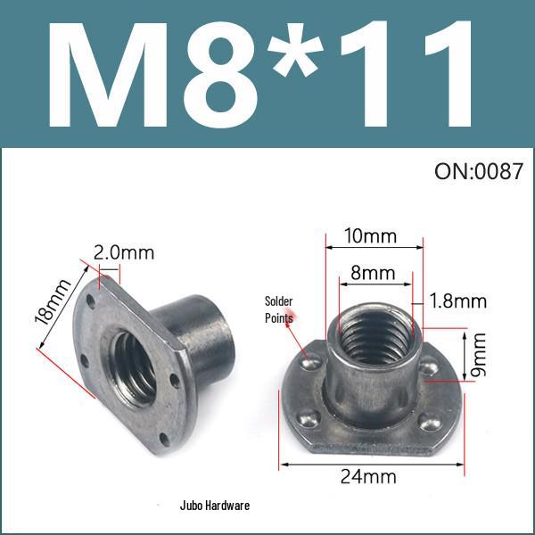 Thickened Welded T-Nut, Cold Heading Iron Plate, Round Imperial Fine Thread, Natural Color, Sizes M6/M8/M10.
