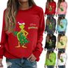 Women's Fashion Casual Long Sleeve Solid Color Christmas Printed Round Neck Top Sweatshirt