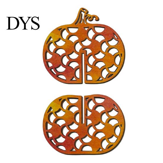 Orange Gradient Wooden Crafts Thanksgiving Pumpkin Decor, Vintage Striped Hollow Carved Ornament Indoor Fireplace Desktop Decor for Home Party, Rustic