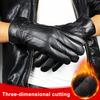 Men Leather Gloves Winter Warm Full-Finger Sports Gloves Touchscreen-Compatible Windproof Cycling Gloves for Outdoor Work Running Errands