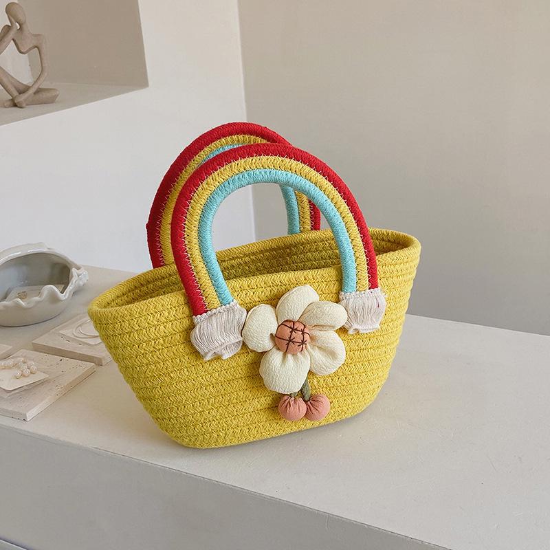 Радужное облако детская корзина: Плетеная сумка из хлопковой веревки и сувенир на день рождения