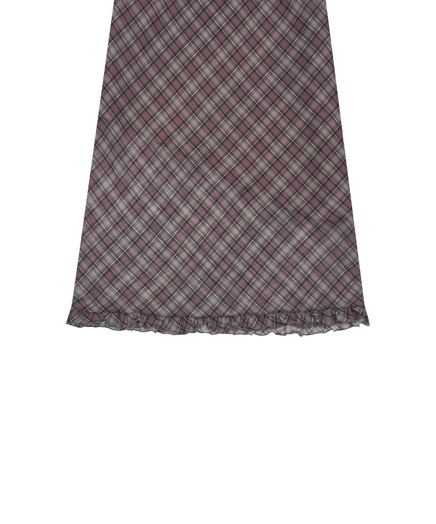 Latizen L17 Frill Check Long Skirt(Purple)