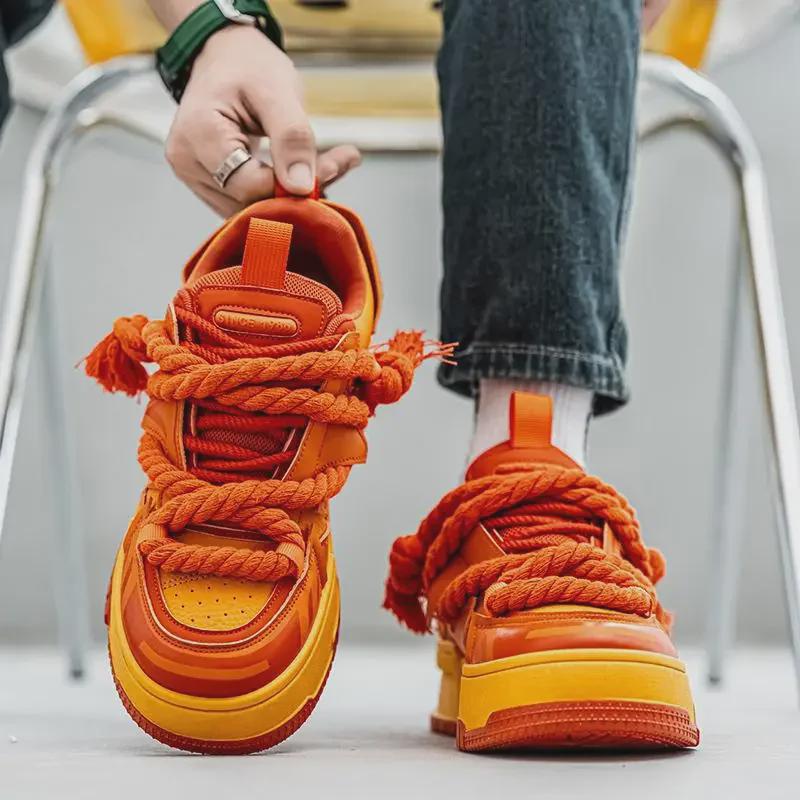 Мужские модные яркие повседневные лоферы: Персонализированный ремешок из пеньковой веревки, кроссовки на толстой подошве