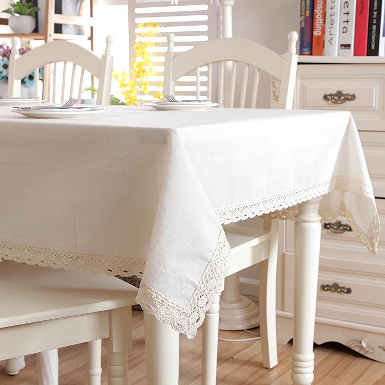 Polyester Cotton Tablecloth Thickened Modern Simple White Solid Color Lace Coffee Table Tablecloth Dining Table Cloth