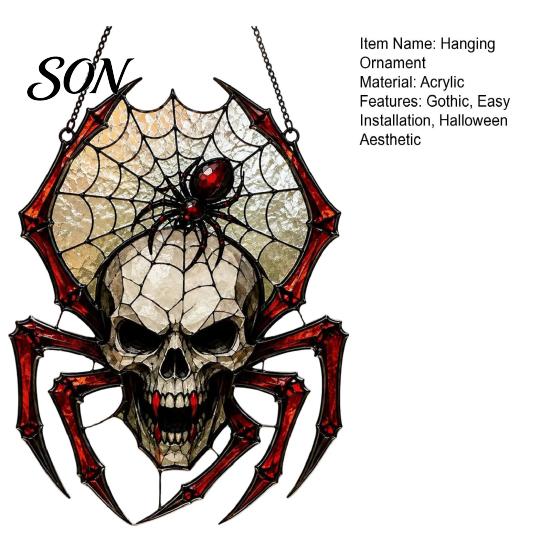 Durable Halloween Home Accessories Wind Chime Skull Spider Suncatcher, Double Side Printed Acrylic Window Retro Horror Party Supplies Ornament,