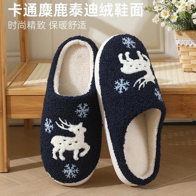 Новые милые хлопковые тапочки с оленями-снежинками, женские зимние домашние домашние нескользящие теплые