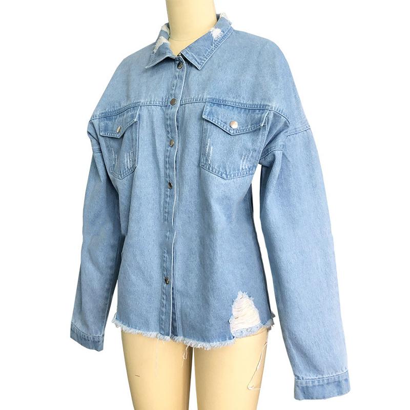 Женская джинсовая куртка Spring Hole Breaking средней длины, винтажная куртка с длинным рукавом