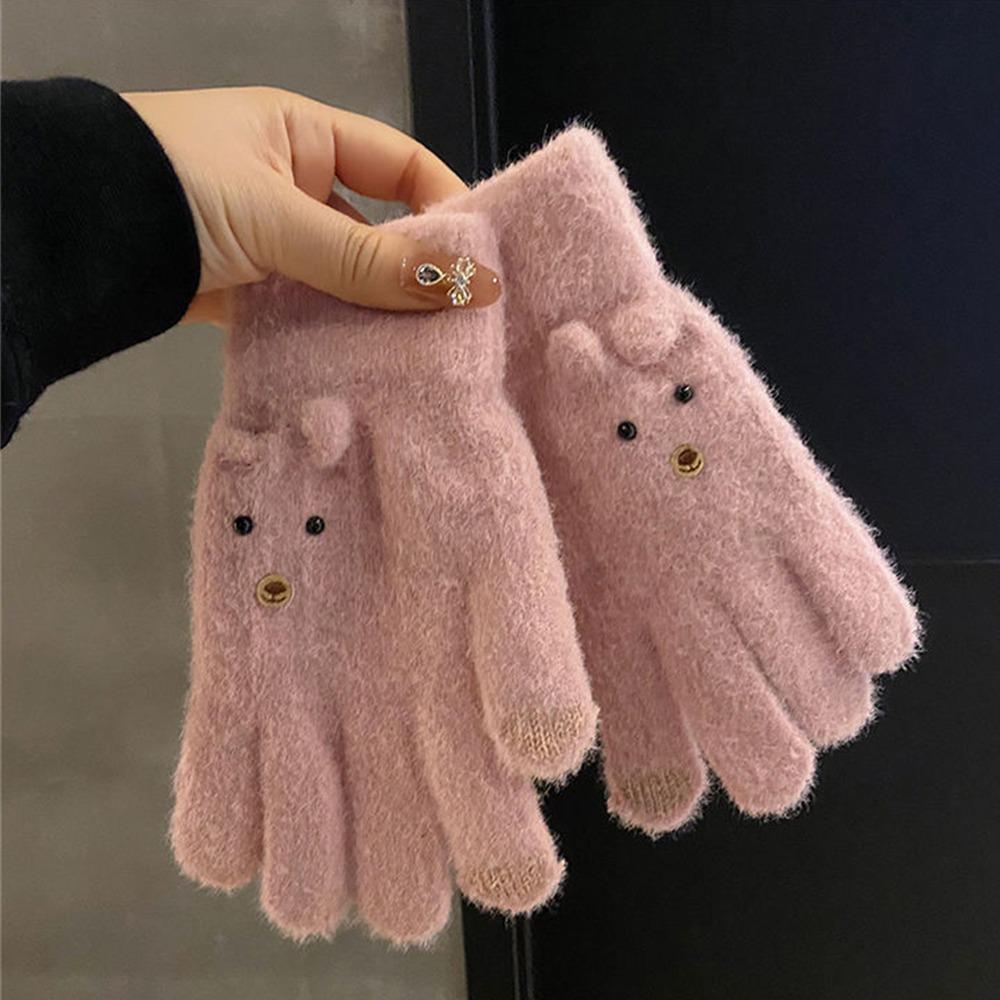 Thicken Knitted Mittens Touch Screen All Finger Gloves Warm Gloves for Outdoor Cycling Driving
