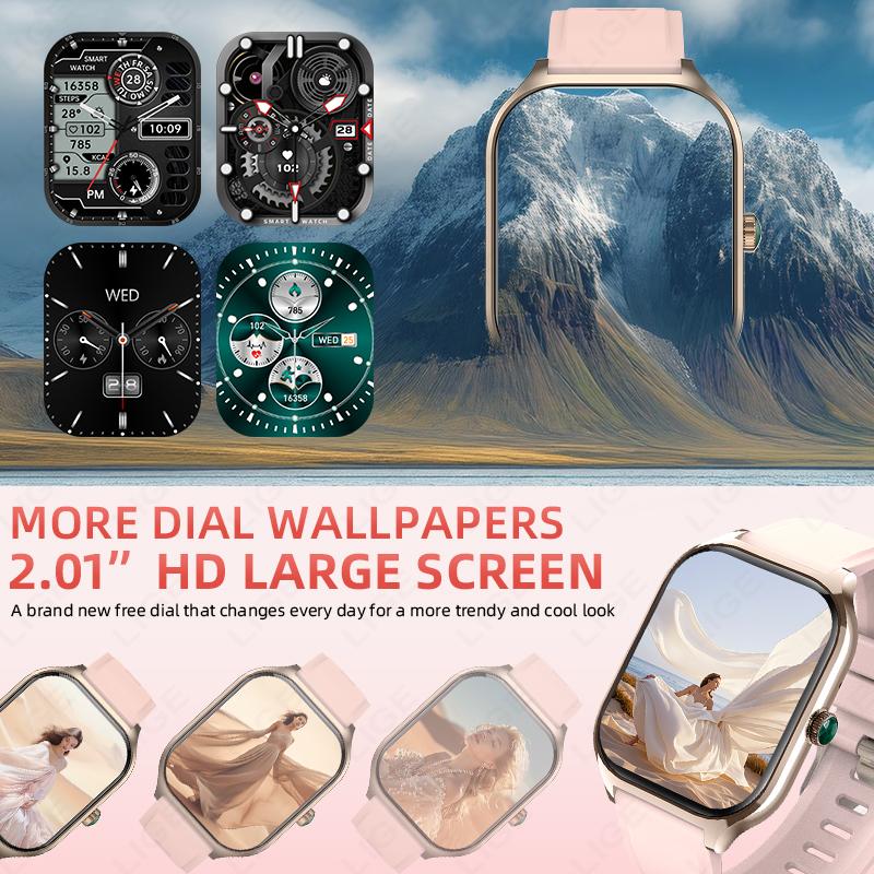 НОВЫЕ 2,01-дюймовый HD-дисплей Звонки Smart Watch Измерение кислорода в крови Пульс Отслеживание активности Умные часы для женщин мужчин