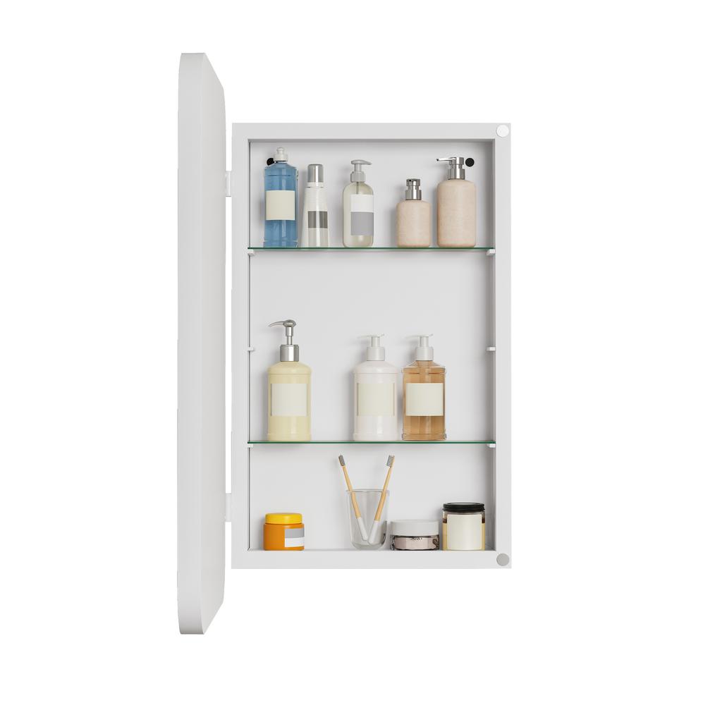 Stylish Rectangle Mirror Cabinet, Recessed Medicine Cabinet, Metal Framed, Adjustable Shelves, Storage for Bathroom, Living Room and Bedroom, White