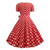 Women Dress Square Neck Short Sleeve Retro 1950s A-line Big Hem Button Decor Dot Print Color Matching Mid Waist Belted Bow Decor Midi Dress