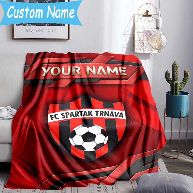 Custom Name FC Spartak Trnava Flannel Blanket, Use for Birthday/Holiday Gift, Soft Blanket for Sofa/Bed/Camping/Office, Home Decor