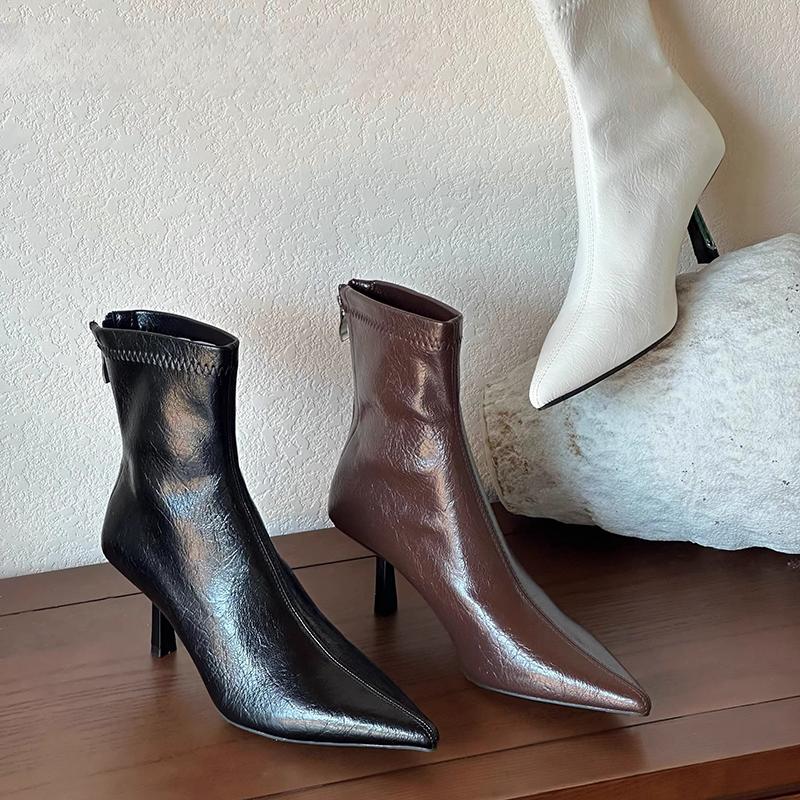 Весенние женские современные ботильоны с острым носком, модные ботильоны из мягкой кожи, лаконичная обувь на высоком каблуке