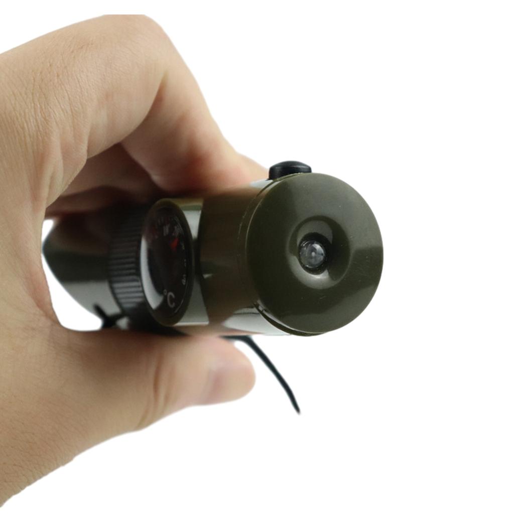 Whistle with Compass Magnifier LED Flashlight Thermometer for Survival, Multifunctional 7 In 1 Outdoor Camping Hiking
