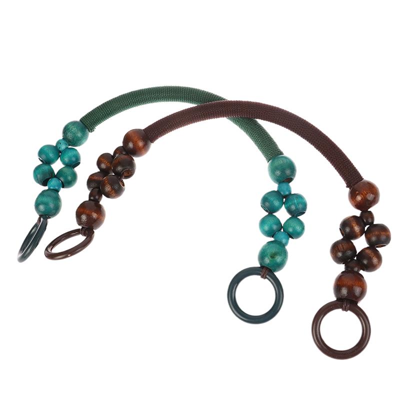 Women Wooden Bead Rope Bag Strap Wooden Handle Rope Beads Handbag Shoulder Belt Diy Replacement Bag Accessories