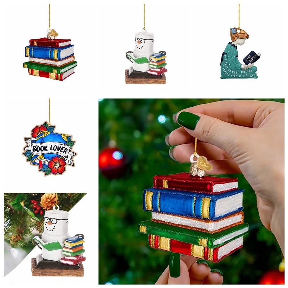 Разноцветный Акриловый Подвеска-Украшение на Елку DIY Расписной Пятно Книга Орнамент Ручной Работы Читатель Рождественские Книжные Подвески Рождество