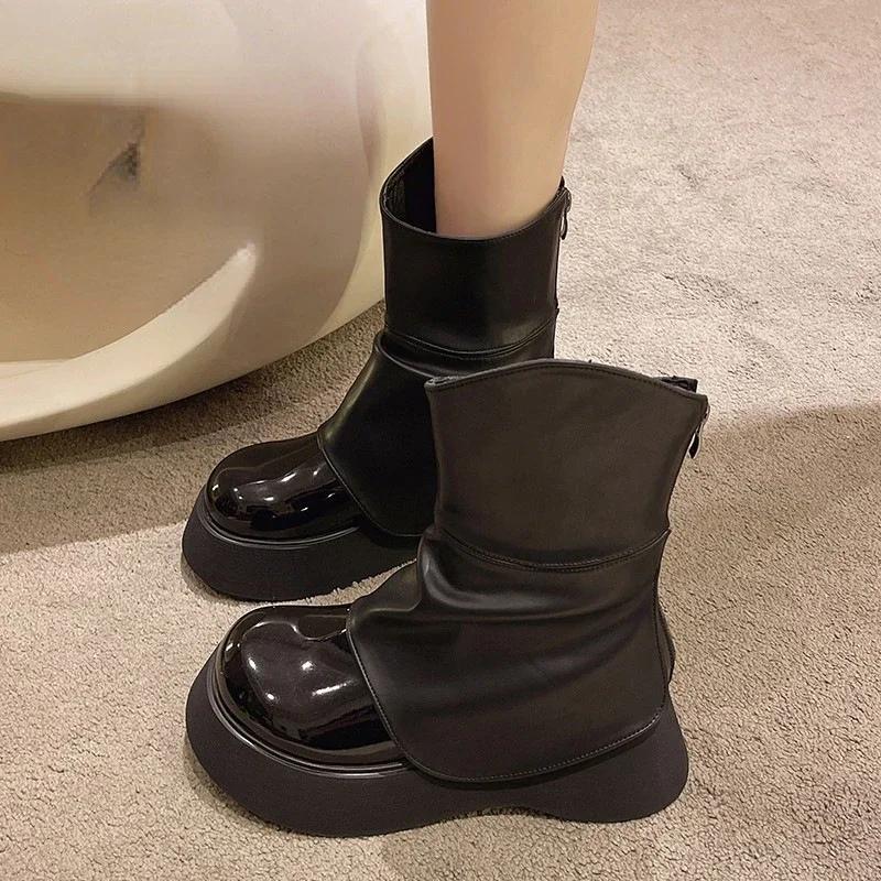 Thick Bottom Women Short Pipe Boots Fashion Back Zipper Platform Shoes New Autumn Winter Waterproof Non-slip Booties Mujer 2024