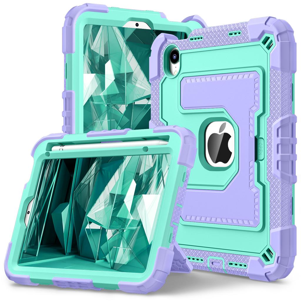 Для iPad мини (2024)/(2021) Противоударный чехол для планшета из ПК+силикона с подставкой и слотом для стилуса