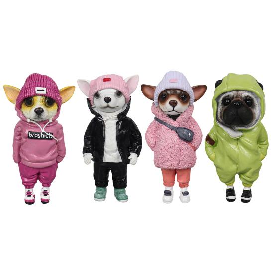 Yousheng 1/4Pcs Dog Figurines Doll Halloween Resin Ornament Standing Puppy Toy Outdoor Decor Fairy Garden Accessories