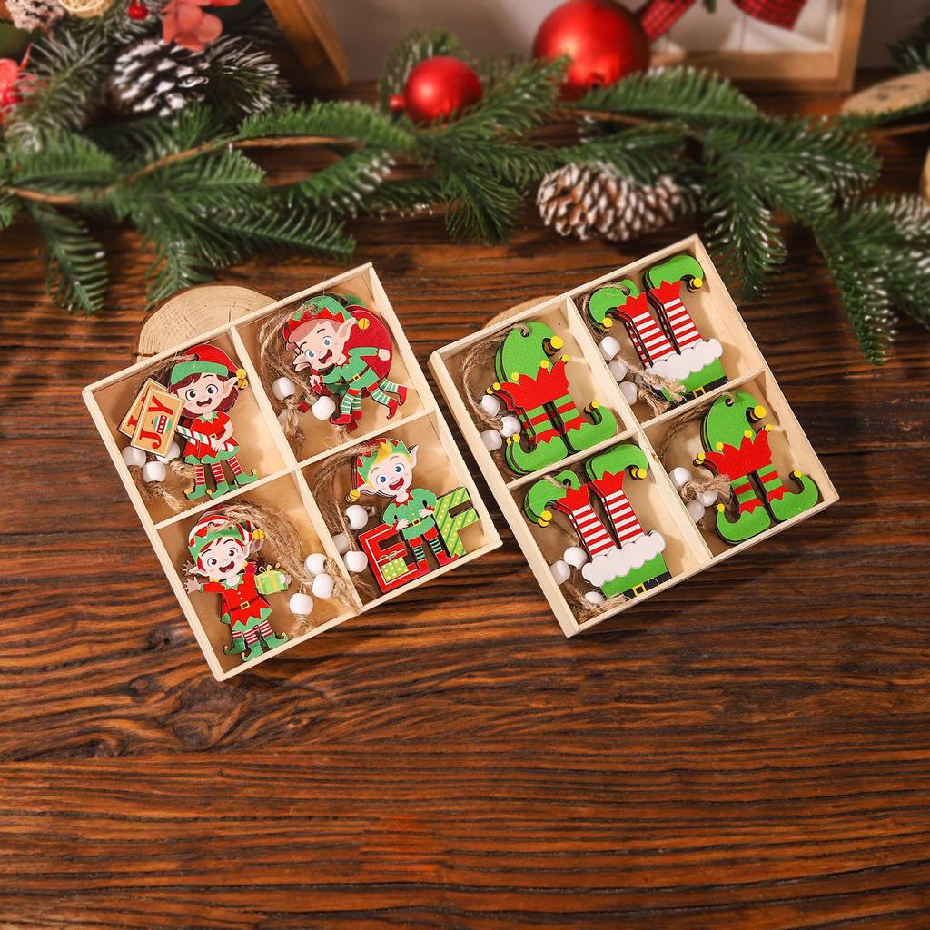 Новые 12 шт. рождественские украшения, красочные деревянные подвески в виде куклы-эльфа, аксессуары для рождественской елки, домашние праздничные украшения