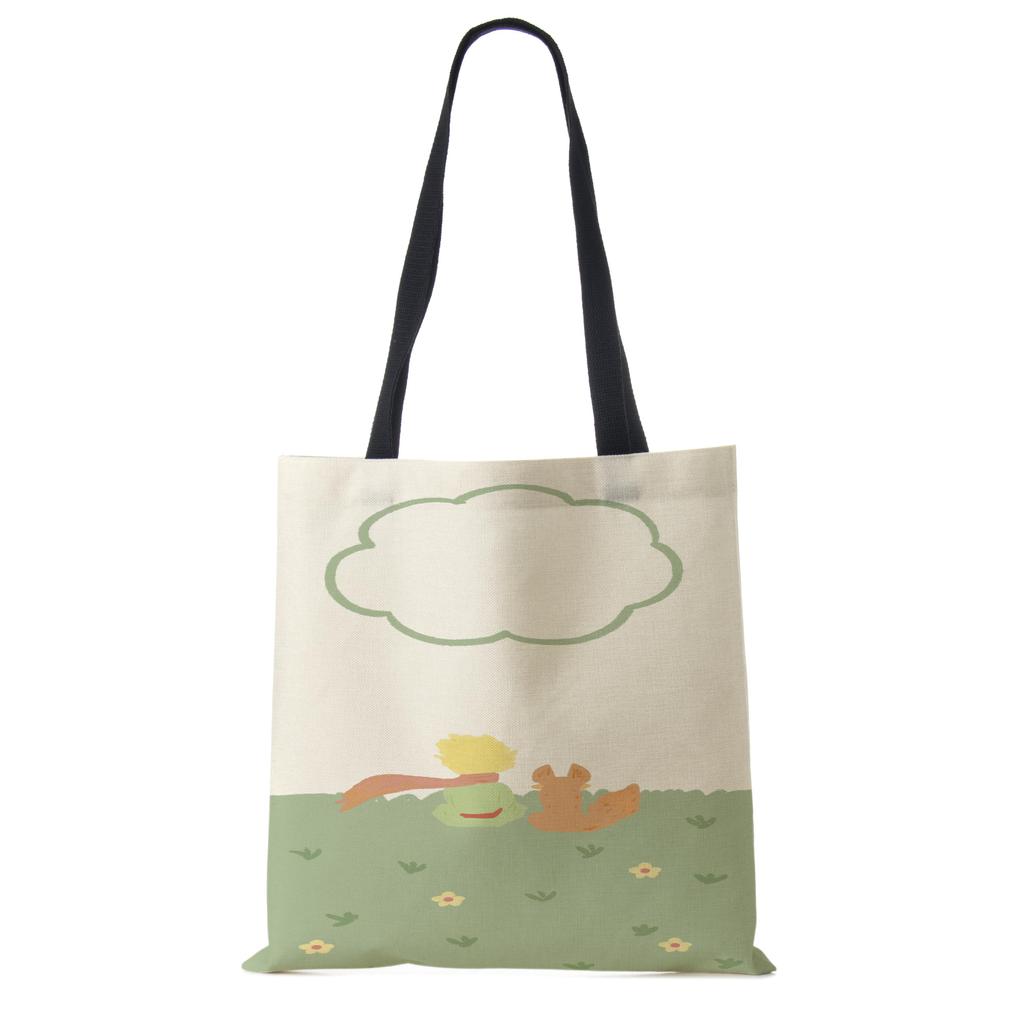 Классический мультфильм Маленький принц Лис Роза Принт Женские сумки-тоут Женские Повседневные Сумки через плечо Эко Сумки для покупок Для улицы KTY