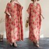 2025 Women Plus Size Summer Dress Basic Long Dress Floral Printing Vintage Cotton Linen Casual Loose