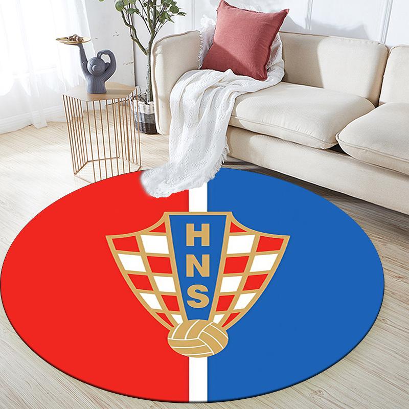 Croatia National Football Team Round Area Rug,Carpet Rug for Living Room Bedroom Sofa Playroom Decor,Non-slip Floor Mat