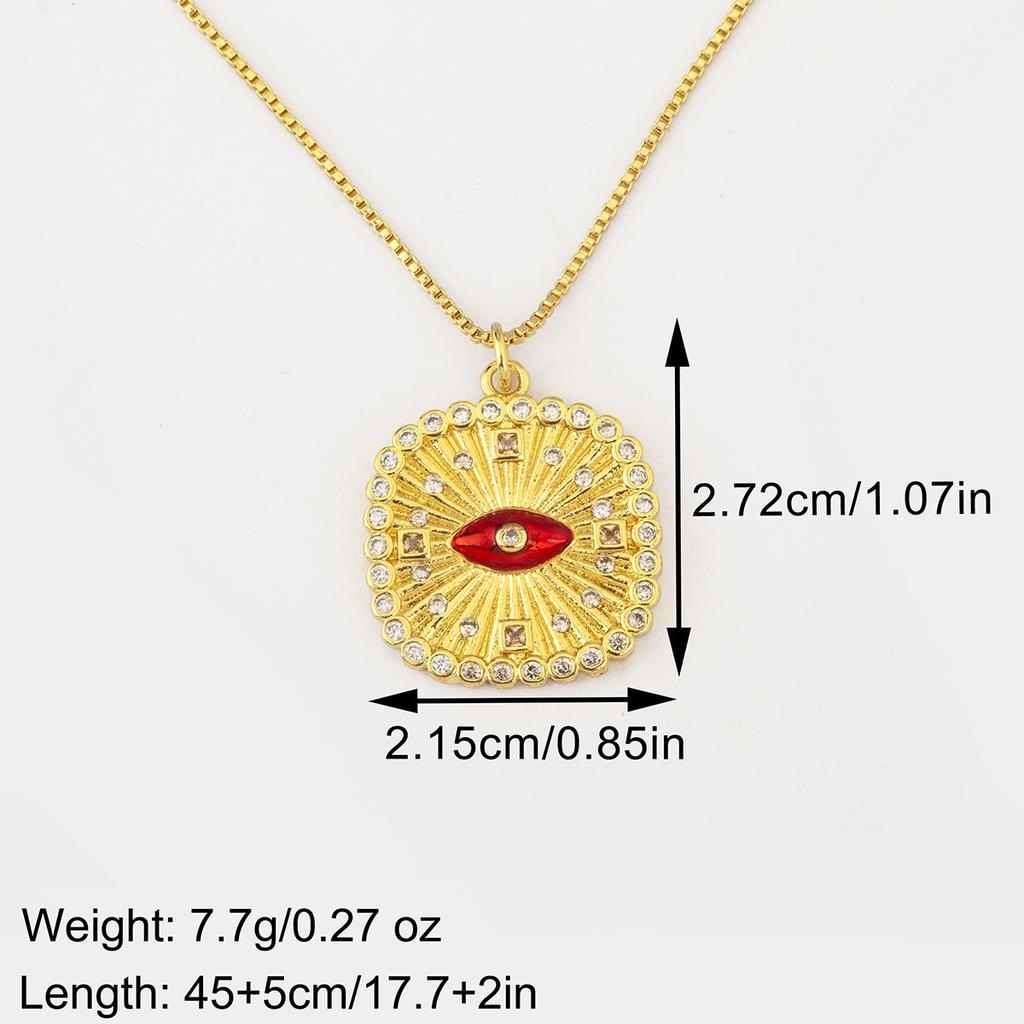 Nidin New Trendy Square Shape Evil Eye Charm Pendant Necklace For Women Men Copper Shiny Crystal Zircon Clavicle Chain Jewelry