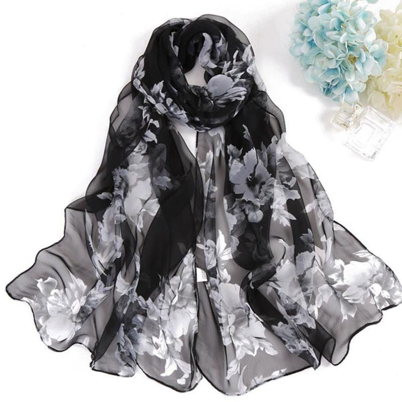 Summer Beach Long Sun Protection Scarf and Shawl Women Decorative Floral Thin Chiffon Scarves