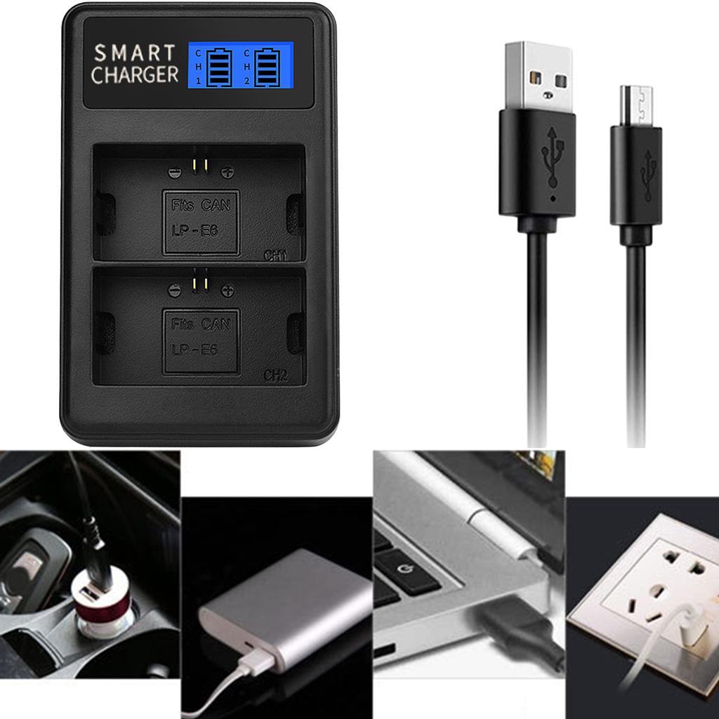 LP-E6 LPE6 LP E6 Dual Channel USB Battery Charger w/ LCD Screen for EOS 5D Mark II EOS 5D Mark III EOS 5D Mark2