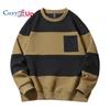 Cozy Up Мужская толстовка с цветными блоками, пуловер с круглым вырезом и длинным рукавом, повседневные топы в рубчик в стиле пэчворк на осень