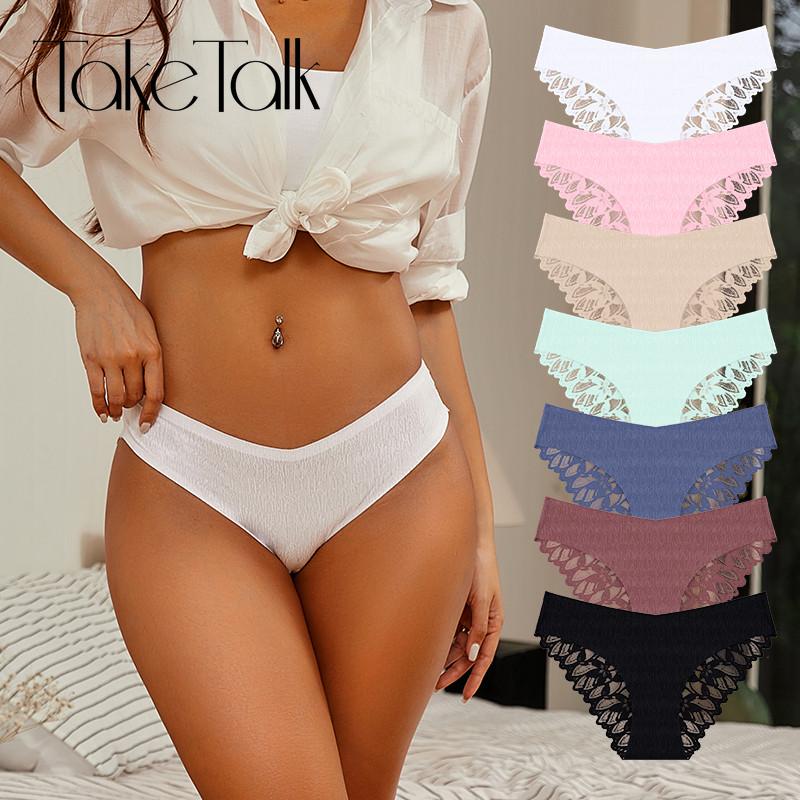 FINETOO Seamless Panty Sexy Women Lace Lingerie Breathable Underwear Mid-waist S-XL