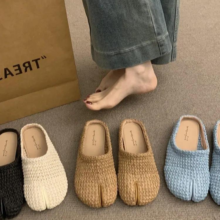 Хит продаж - Вязаные мюли с разделенными пальцами | Удобные разноцветные тапочки в ретро-стиле, идеально подходят для уличной моды и домашней одежды