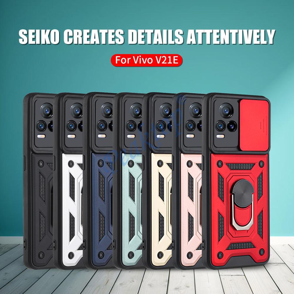 Бронированный чехол для камеры с нажимом для Vivo V21 V21E Vivov21 E Vivov21E 4G 5G автомобильный магнитный держатель с кольцом-подставкой противоударный защитный чехол Fundas