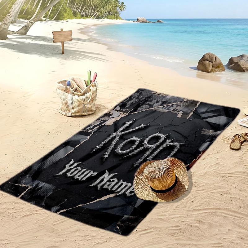 Korn Custom Beach Towel, Print Your Name Text Lightweight Absorbent Towel for Swimming Travel