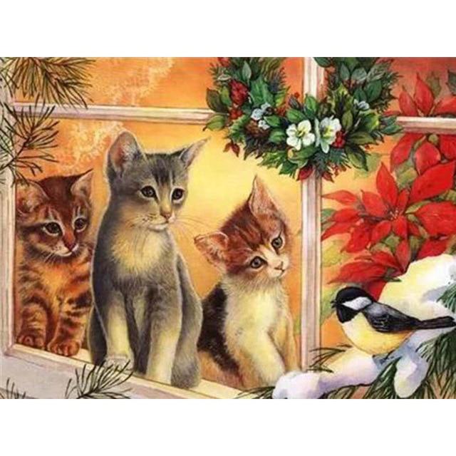 5D DIY Алмазная картина Вышивка крестом Кошка Животное Алмазная вышивка Полный круглый дрель Мозаика Стразы