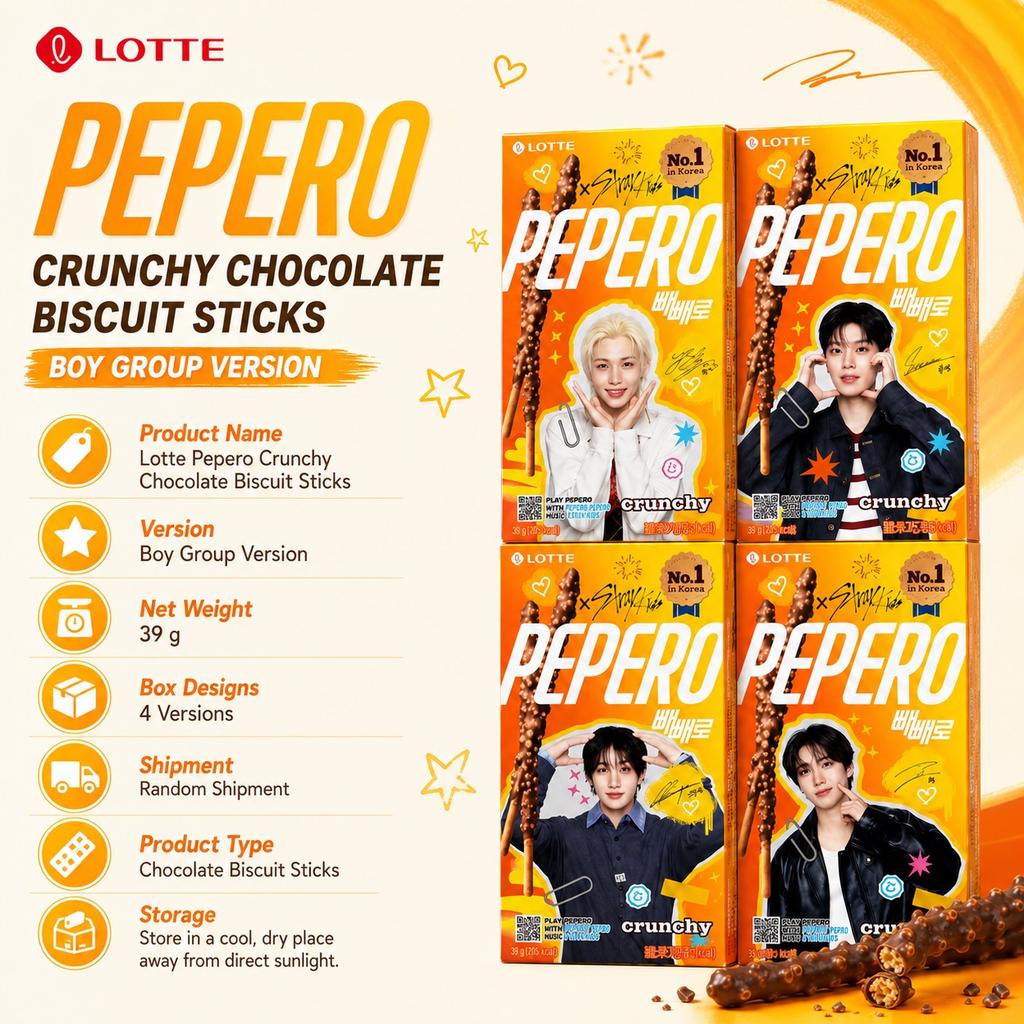 Lotte Пеперо Хрустящие Шоколадные Бисквитные Палочки 39г Версия Мальчиковой Группы Случайная Отправка