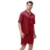 2Pcs/Set Men Pajamas Set Lapel Short Sleeve Single Breasted Tops Elastic Waist Shorts Set Solid Color Satin Sleepwear