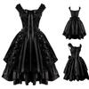 Halloween Cosplay Costume Lace Collar Women's Classic Black Layered Lace-Up Goth Lolita Dress