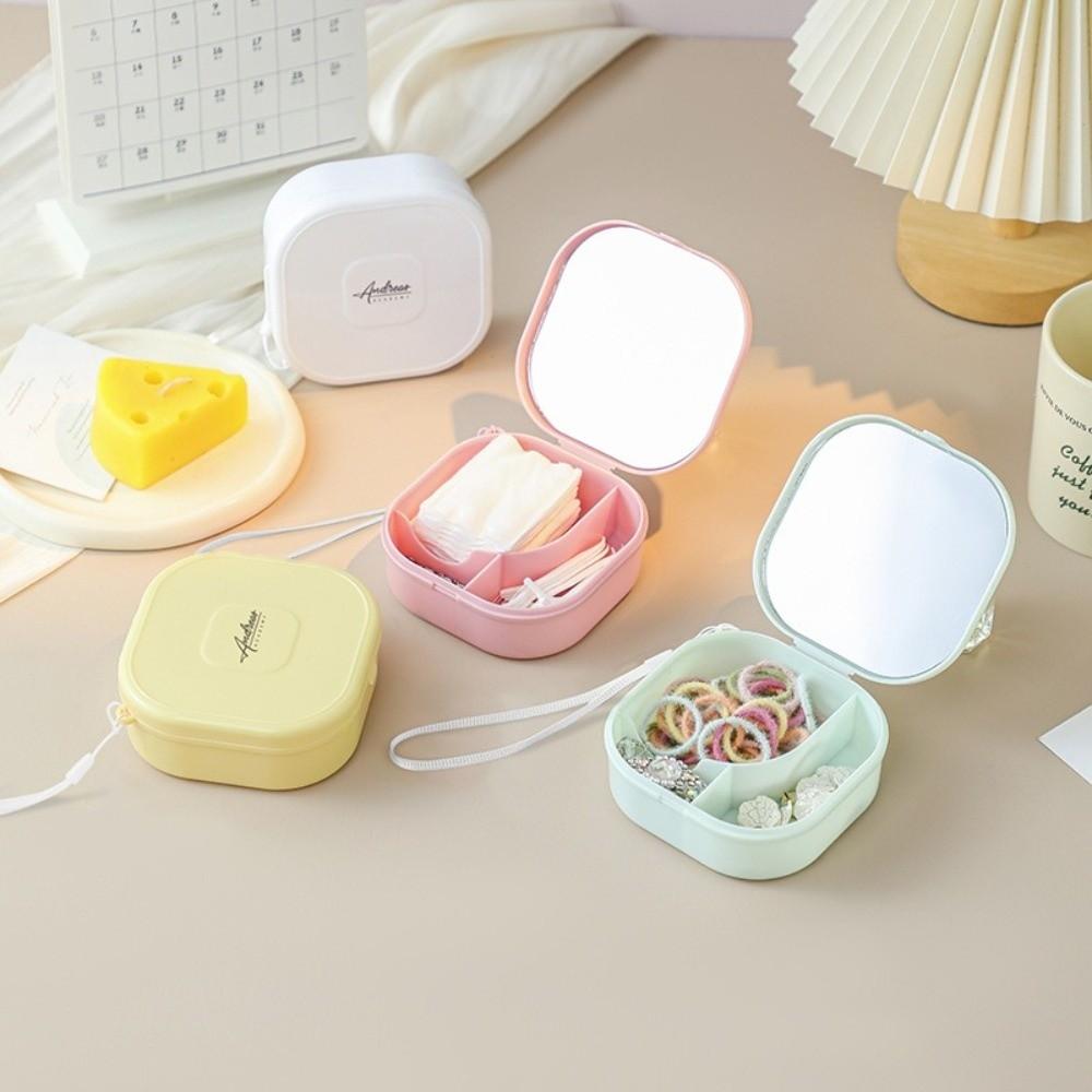 Portable Cosmetic Storage Box with Mirror Jewelry Box Colorful Hair Tie Organizer  Travel