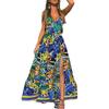 Summer new European and American women's clothing fashionable and sexy deep v suspender dress printed sleeveless split, long dress